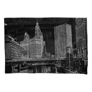 Chicago River 1967 Wrigley Building Sun Times Bldg Pillowcase