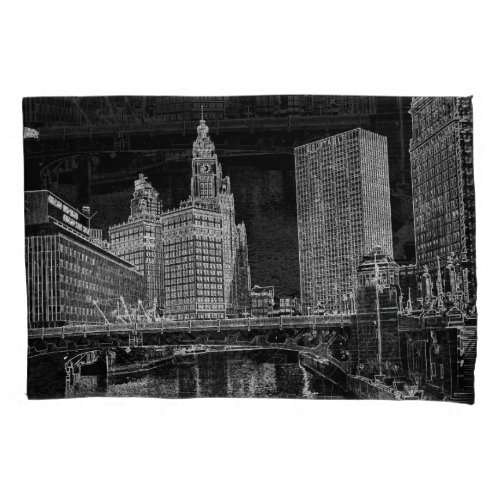 Chicago River 1967 Wrigley Building Sun Times Bldg Pillowcase