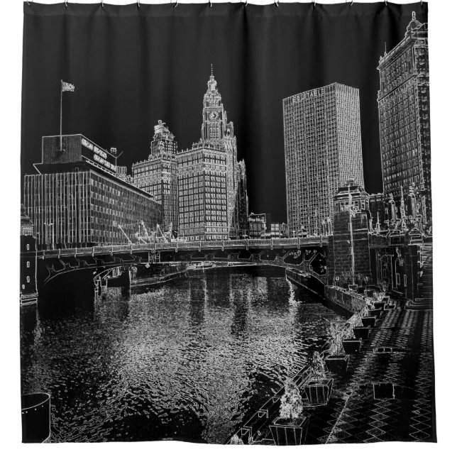 Chicago River 1967 Wrigley Building Sun Times Bldg Shower Curtain (Front)