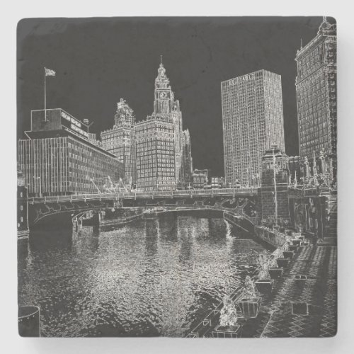 Chicago River 1967 Wrigley Building Sun Times Bldg Stone Coaster