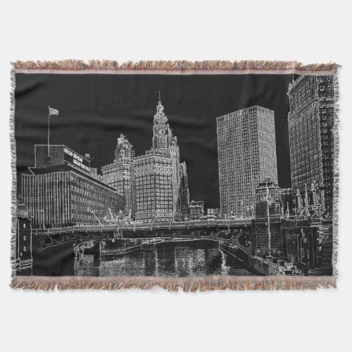 Chicago River 1967 Wrigley Building Sun Times Bldg Throw Blanket