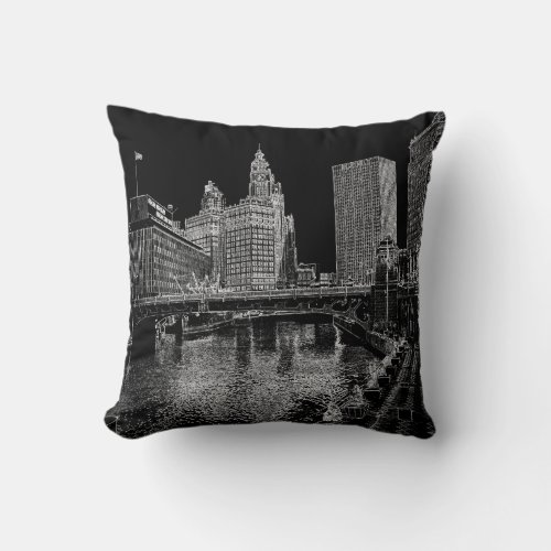 Chicago River 1967 Wrigley Building Sun Times Bldg Throw Pillow