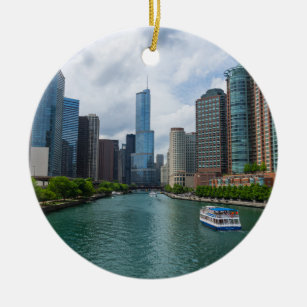 Chicago River and Trump Tower Ceramic Ornament