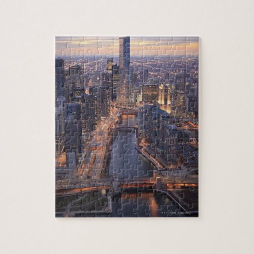 Chicago River and Trump Tower from above Jigsaw Puzzle