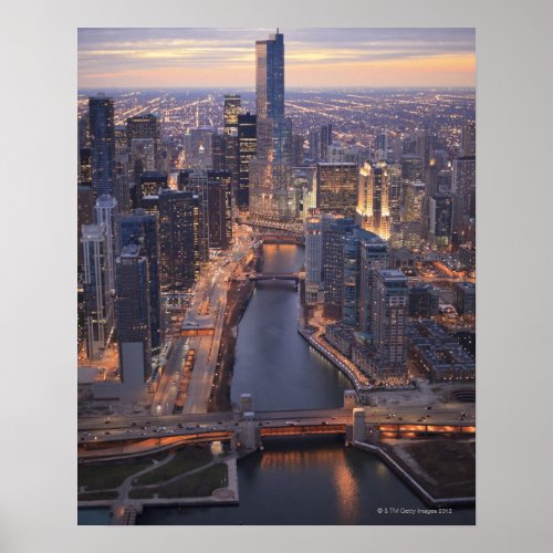 Chicago River and Trump Tower from above Poster