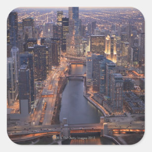 Chicago River and Trump Tower from above Square Sticker