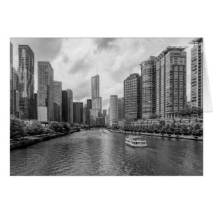 Chicago River And Trump Tower Grayscale Card