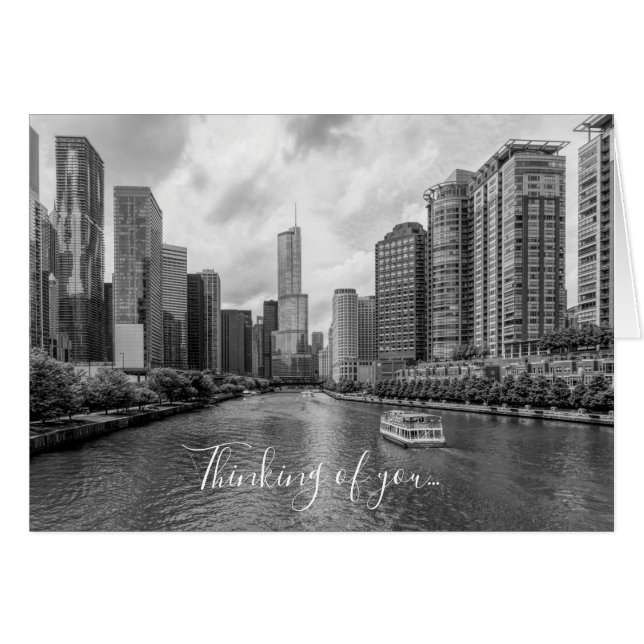 Chicago River And Trump Tower Grayscale Cards (Front Horizontal)