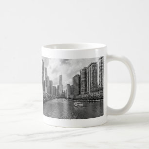 Chicago River And Trump Tower Grayscale Coffee Mug