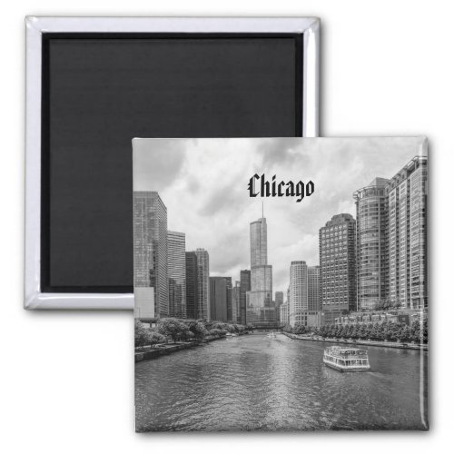 Chicago River And Trump Tower Grayscale Magnet