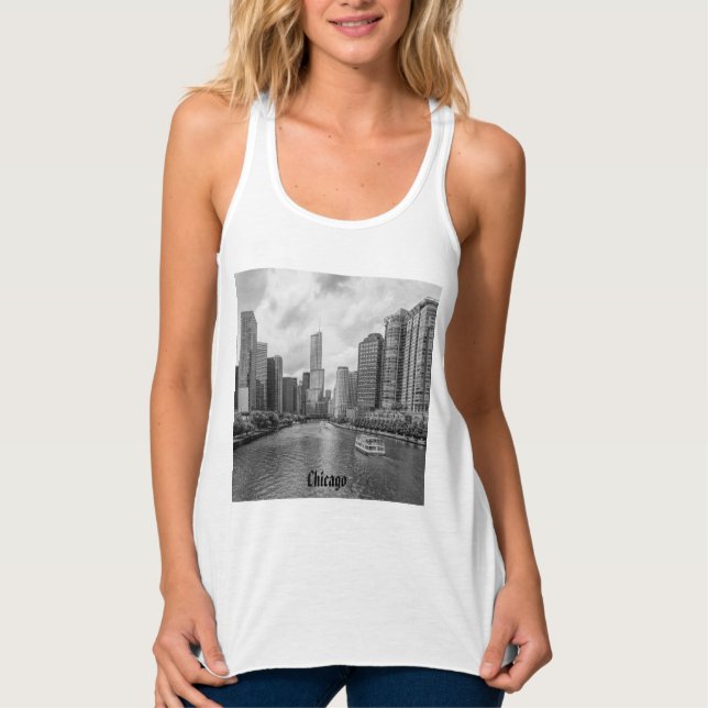 Chicago River And Trump Tower Grayscale Tank Top (Front)