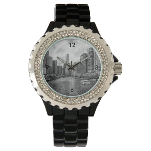 Chicago River And Trump Tower Grayscale Watch