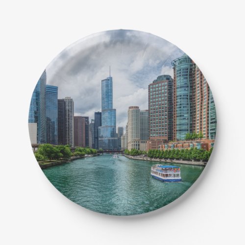 Chicago River and Trump Tower Paper Plates