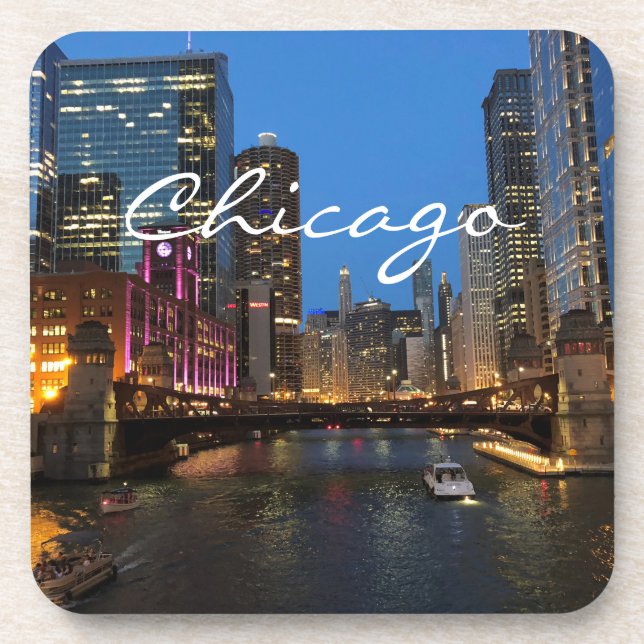 Chicago River at Night  Beverage Coaster (Front)