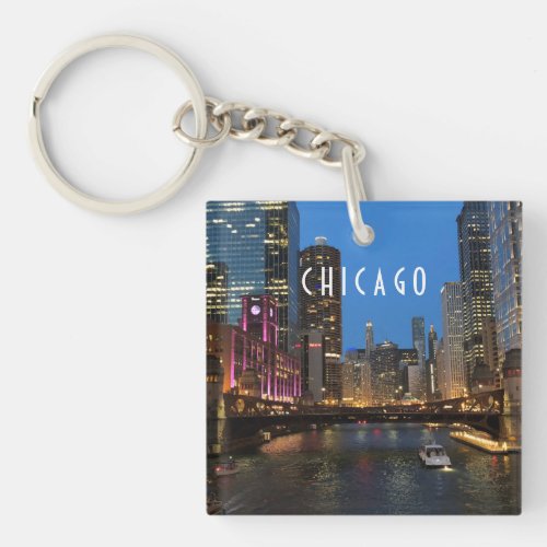 Chicago River at Night Keychain