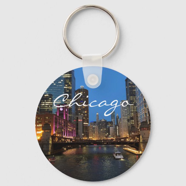 Chicago River at Night Keychain (Front)