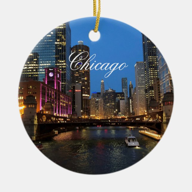 Chicago River at Night Ornament (Front)