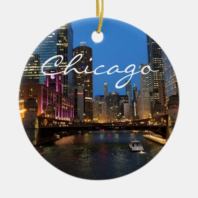 Chicago River at Night Ornament (Front)