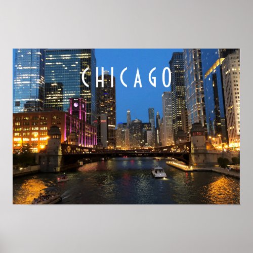 Chicago River at Night Poster