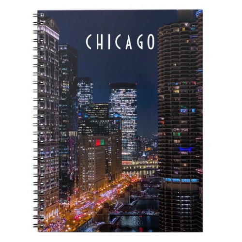 Chicago River at Night Spiral Photo Notebook