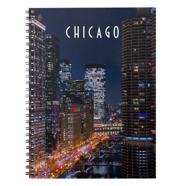 Chicago River at Night Spiral Photo Notebook (Front)