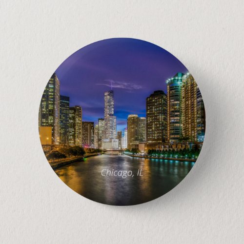 Chicago River at Sunset labeled Button