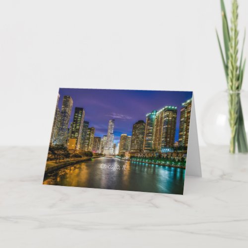 Chicago River at Sunset labeled Card