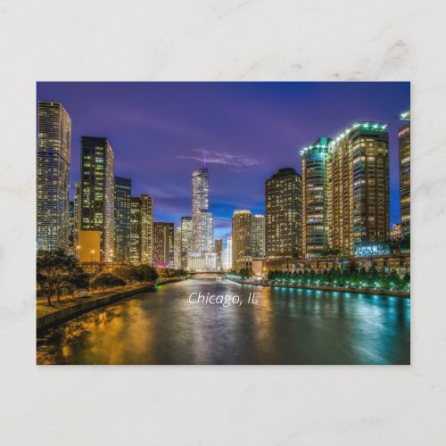 Chicago River at Sunset labeled Postcard