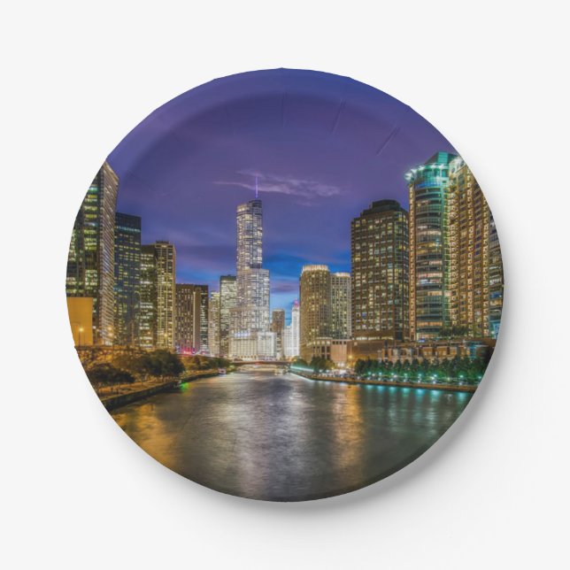 Chicago River at Sunset Paper Plates (Front)
