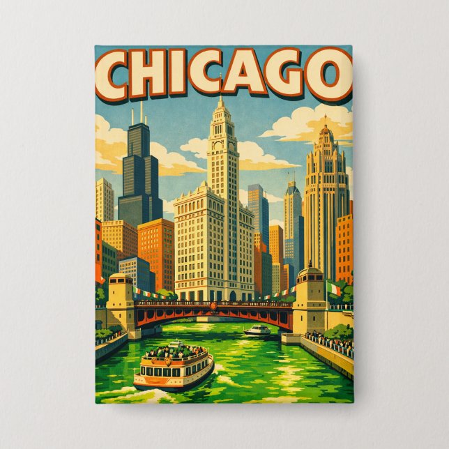 Chicago River Saint Patricks day postcard Button (Front)