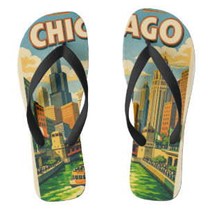 Chicago River Saint Patricks day postcard Flip Flops