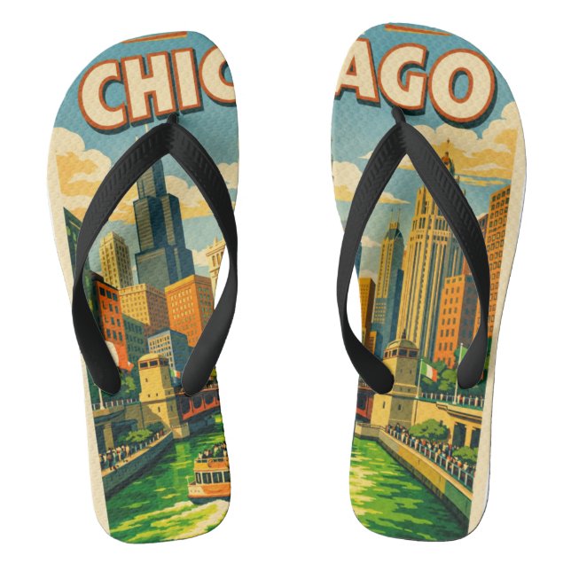 Chicago River Saint Patricks day postcard Flip Flops (Footbed)