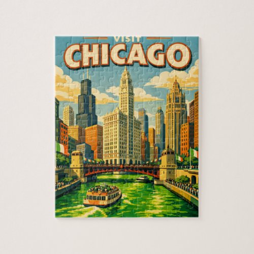 Chicago River Saint Patricks day postcard Jigsaw Puzzle
