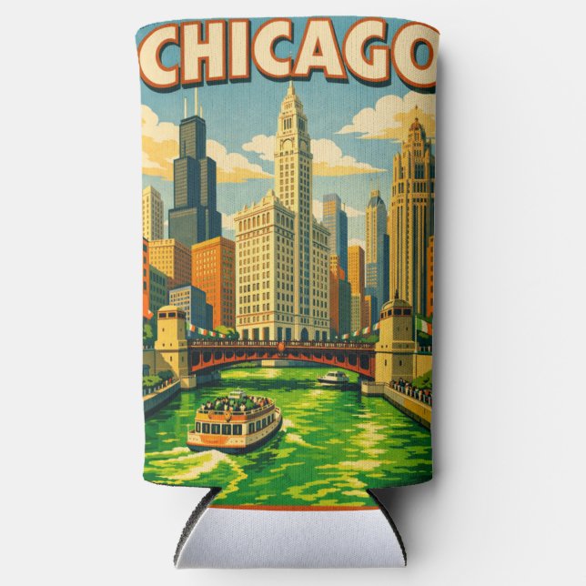 Chicago River Saint Patricks day postcard Seltzer Can Cooler (Front)