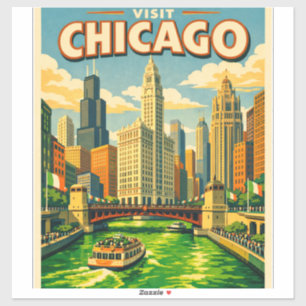 Chicago River Saint Patricks day postcard Sticker