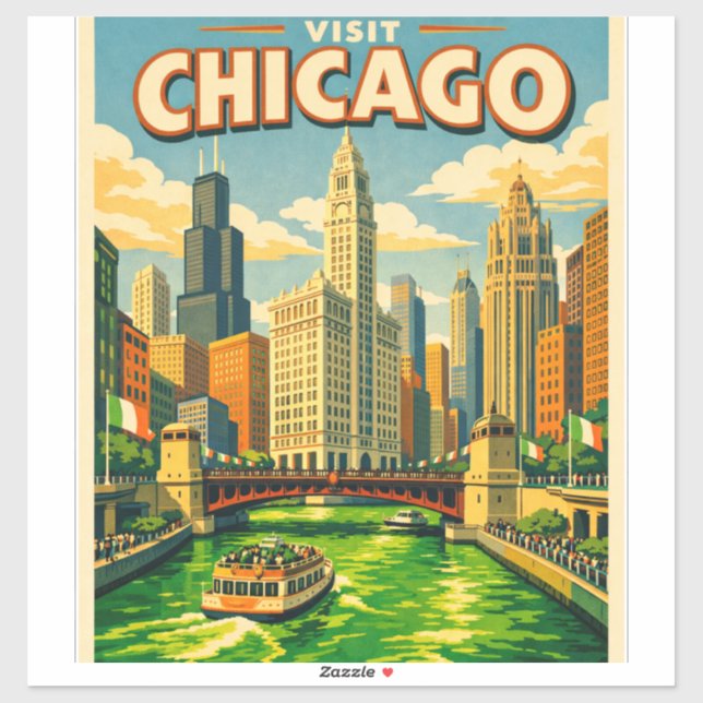Chicago River Saint Patricks day postcard Sticker (Sheet)