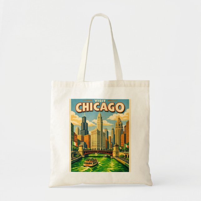 Chicago River Saint Patricks day postcard Tote Bag (Front)