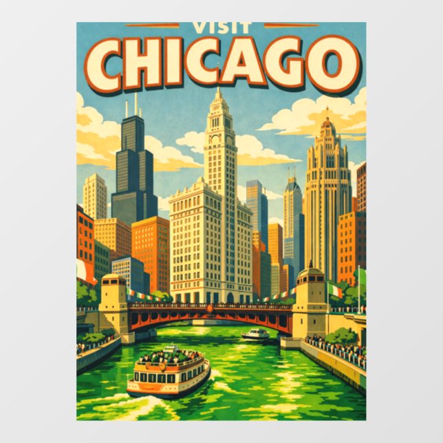 Chicago River Saint Patricks day postcard Window Cling (Sheet)