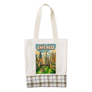 Chicago River Saint Patricks day postcard Zazzle HEART Tote Bag