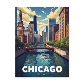Chicago River Skyline Boat Tour Postcard