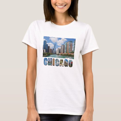 Chicago River Skyline Photo T_Shirt