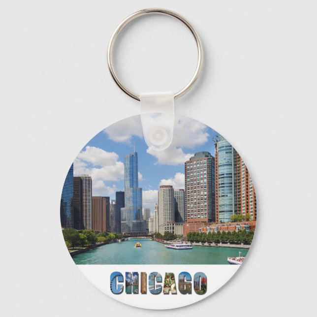 Chicago River Skyline Travel Photo Keychain (Front)