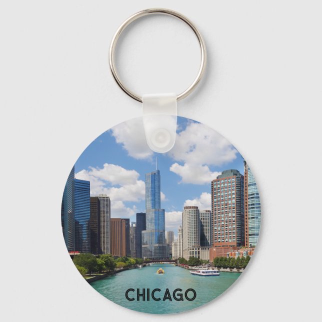 Chicago River Skyline Travel Photo Keychain (Front)