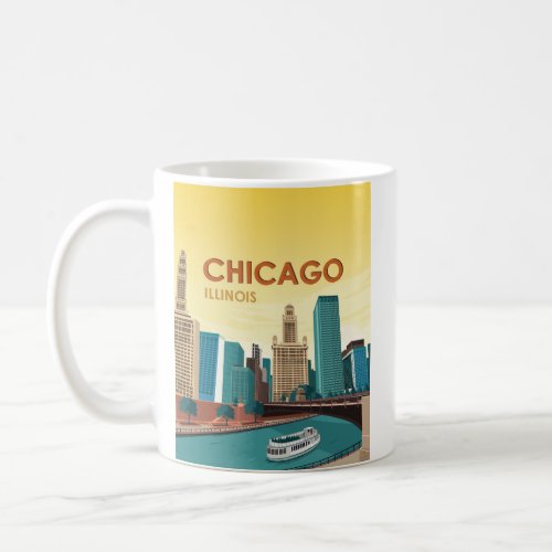 Chicago River Skyline Vintage Travel Coffee Mug