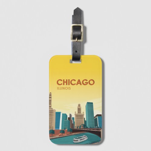 Chicago River Skyline Vintage Travel Luggage Tag