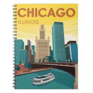Chicago River Skyline Vintage Travel Notebook