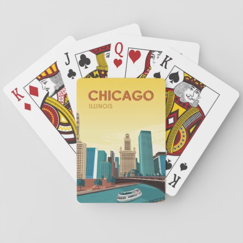 Chicago River Skyline Vintage Travel Poker Cards