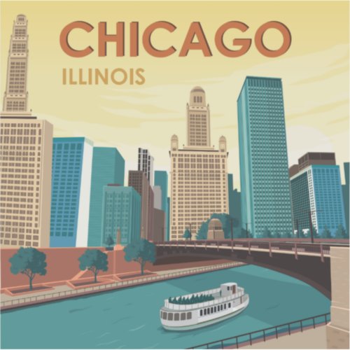 Chicago River Skyline Vintage Travel Sticker