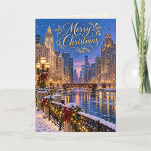 Chicago Riverfront Gold Merry Christmas Card