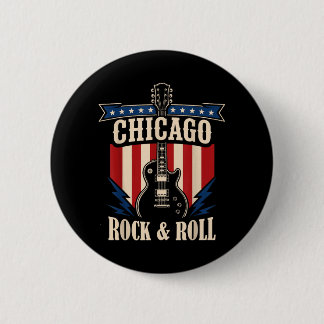 Chicago Rock And Roll Music City Graphic Button